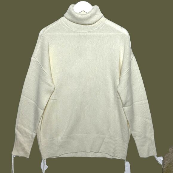 Sandrine Rose Wool Cashmere Blend Turtleneck Sweater Snow Women Medium NWT Braid - Picture 1 of 11